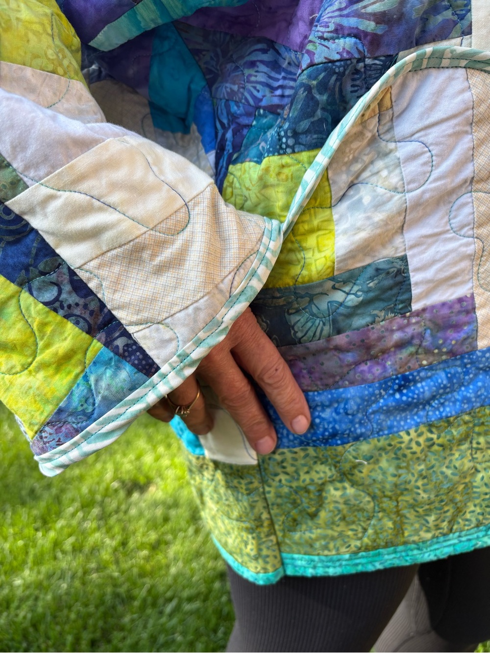 Quilted Patchwork Jacket - Green Multicolor - Picture 2 of 6